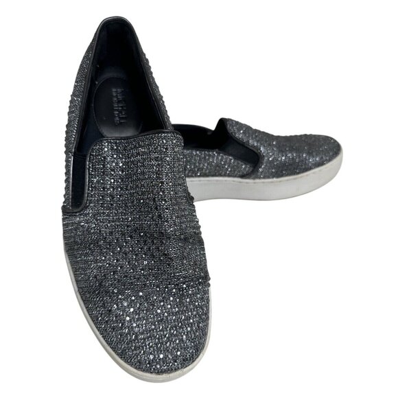 Michael Kors Womens Embellished Slip-On Sneakers Size 8 Silver & Black - Picture 1 of 13